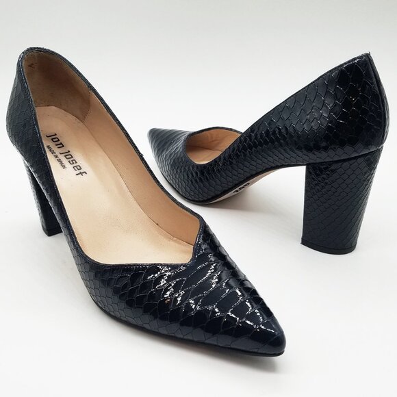 Jon Josef Sweetheart Pointed Toe Block Heel Pump Black Croco Patent Leather 7.5 - Picture 16 of 16